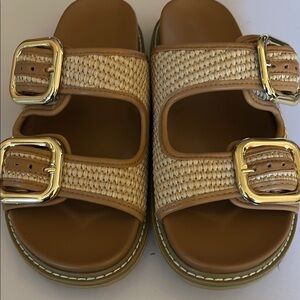 Tan and Gold double Buckle slide  Sandals Universal Thread 8W